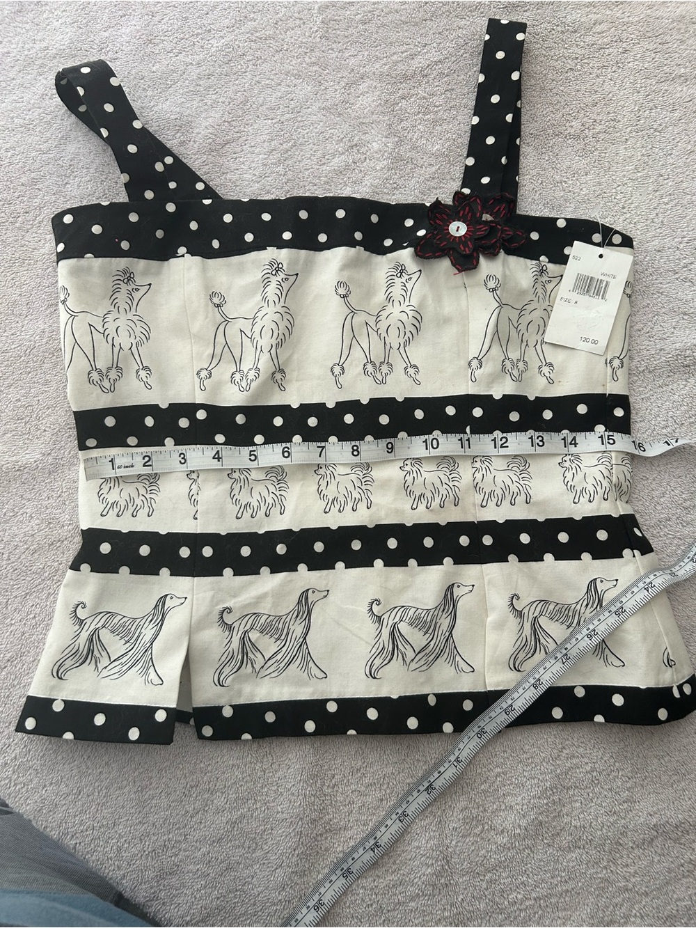 Women’s Black and White Polka Dot & Poodle Print Dress Top